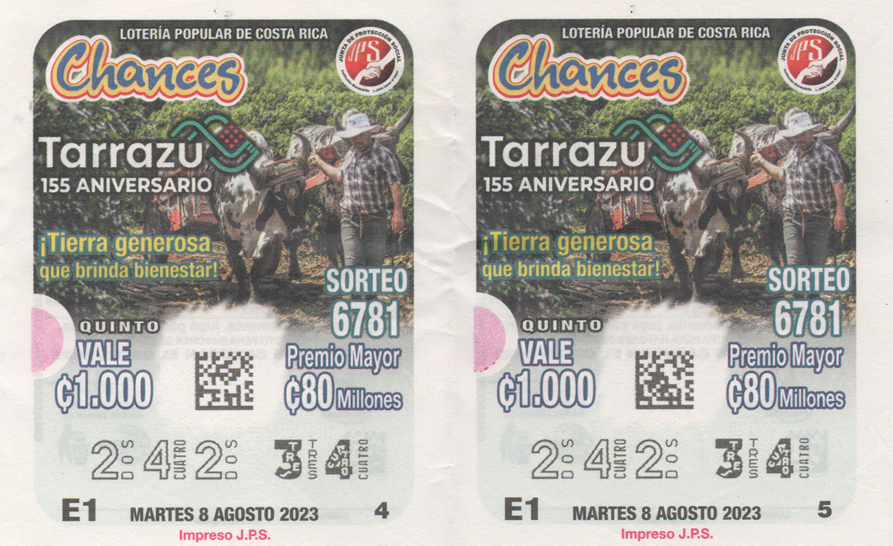 Chances 242-34 / Junta de Protección Social, Flores, Heredia, Martes, 08082023