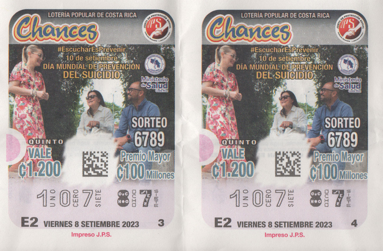 Loteria 107-87 / JPS, Prevención del Suicidio, Viernes-08092023